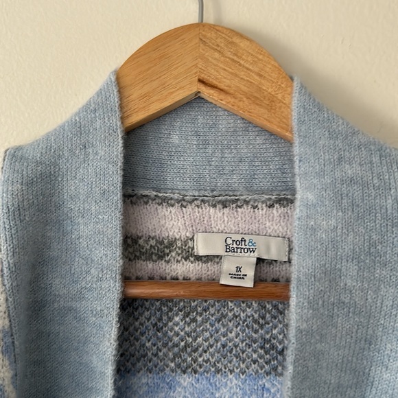 Croft & Barrow Open Front Aztec Light Blue Cardigan - Picture 4 of 8